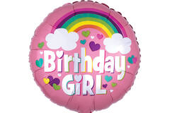 Foil Balloon - "Birthday GiRL" - Rainbow Fun - Pink - 45 cm